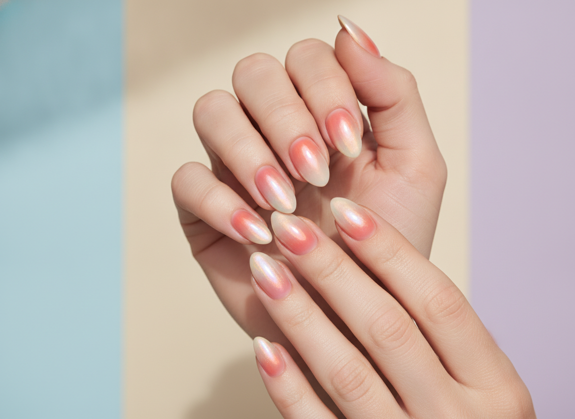 Aura gradient and pearl chrome nail designs for summer 2026