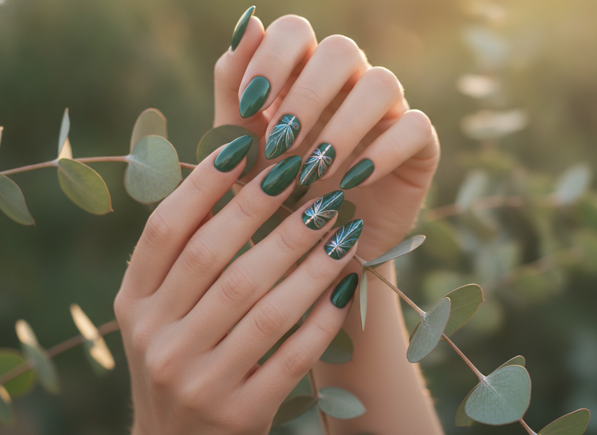 Jade green nails with delicate dragonfly nail art designs for summer 2026