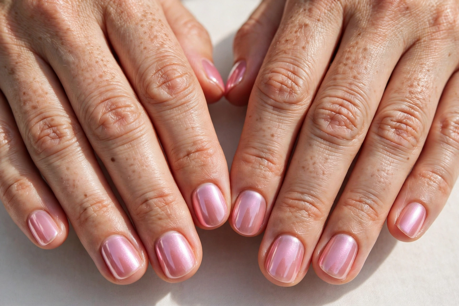 Short round jelly pink chrome nails